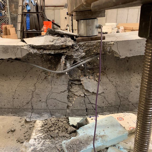 Prestressed concrete beam after a shear failure test